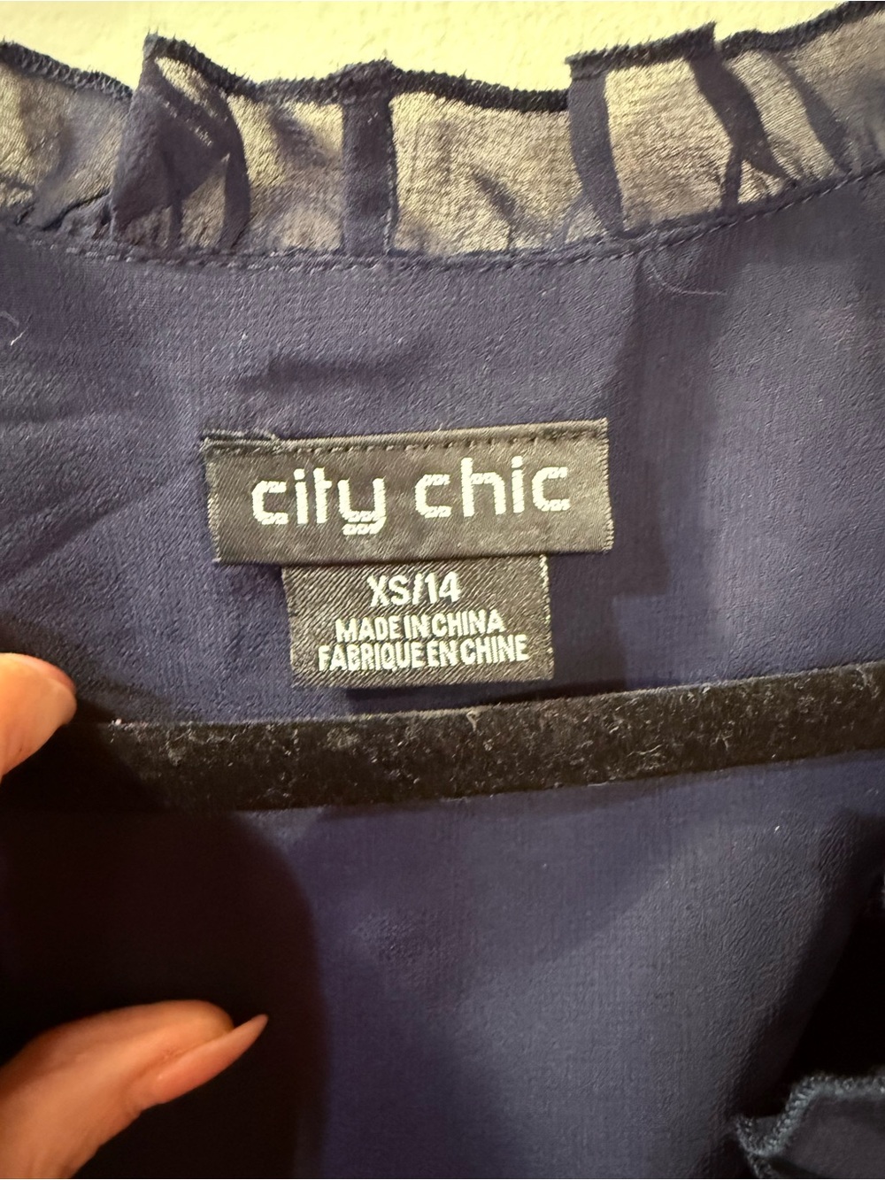 NWOT City Chic Ruffled Peplum Top, Size XS/14, Navy Blue - Picture 3 of 5